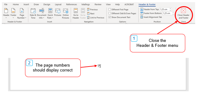 Close the Header and Footer menu