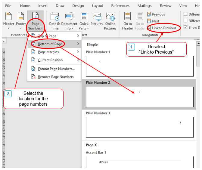 Select page number position